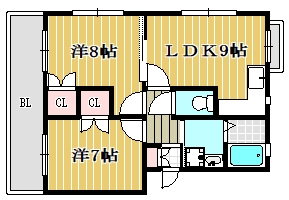 ボヌール別府202号室-間取り