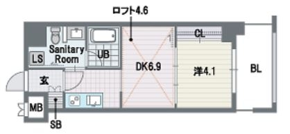 レジディア警固1502号室-間取り