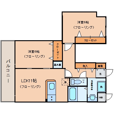 グランコート東平尾202号室-間取り