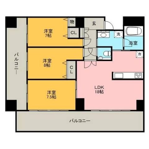 ロイヤルチェリー大濠公園202号室-間取り