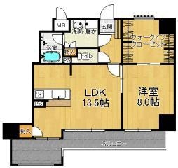 コモダスパッソ天神1505号室-間取り