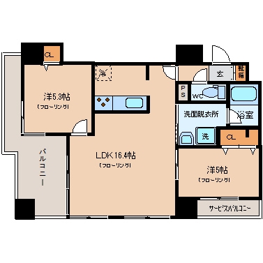 アクタス渡辺通パークシティ204号室-間取り