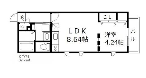 グレージュ大橋403号室-間取り