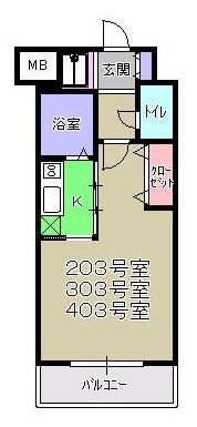 グリーンコート西新203号室-間取り