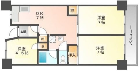 2・3・3博多II703号室-間取り