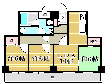 藤和コープソシエ大名403号室-間取り