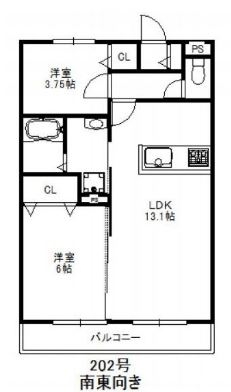 ベルソレイユ地行202号室-間取り