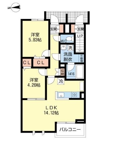 フルール野多目B棟102号室-間取り