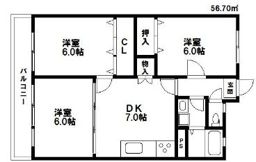 ひがしビル601号室-間取り