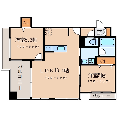 アクタス渡辺通パークシティ504号室-間取り