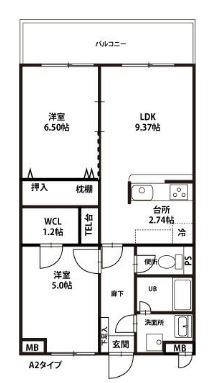 サンルージュ大橋南405号室-間取り