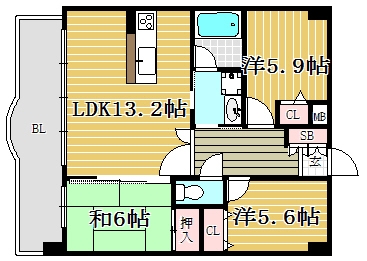 ライオンズマンション箱崎南506号室-間取り